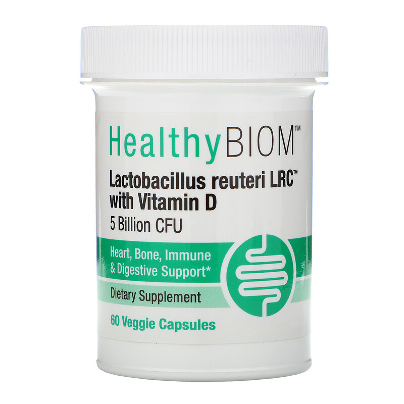 HealthyBiom, Lactobacillus Reuteri LRC with Vitamin D, 5 Billion CFUs, 60 Veggie Capsules iHerb