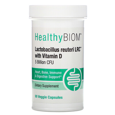 

HealthyBiom Lactobacillus Reuteri LRC with Vitamin D 5 Billion CFUs 90 Veggie Capsules