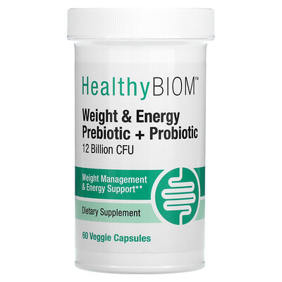 

HealthyBiom Weight Management and Energy Prebiotic + Probiotic 12 Billion CFUs 60 Veggie Capsules