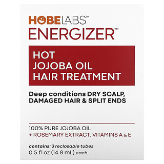 Hobe Labs, Energizer, vlasová kúra s horúcim jojobovým olejom, 3 uzatvárateľné tuby, každá po 14,8 ml