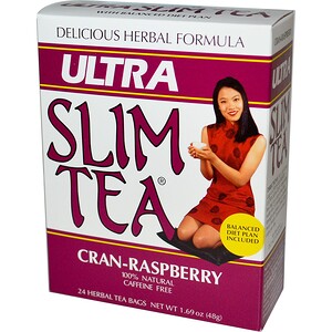 Hobe Labs, Ultra Slim чай, -малина, без кофеина 24 травяных чайных пакетиков, 1.69 унции (48 г)