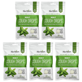 Herbion Naturals, Cough Drops, Mint, 5 Packs, 25 Drops Each