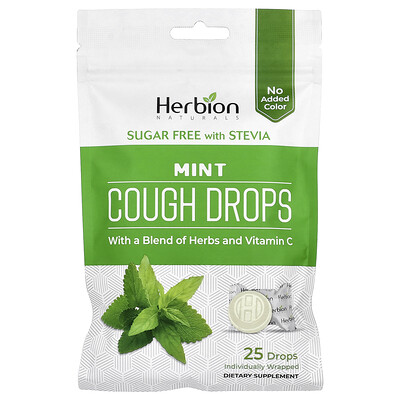 Product Image for Herbion Naturals, Cough Drops, Sugar Free, Mint, 25 Individually Wrapped Drops