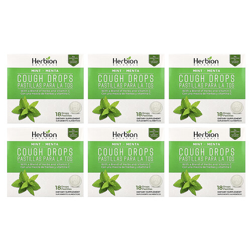 Herbion Naturals Cough Drops, Mint, 6 Packs, 18 Drops Each