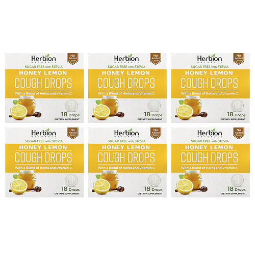 Herbion Naturals Cough Drops, Honey Lemon, 6 Packs, 18 Drops Each