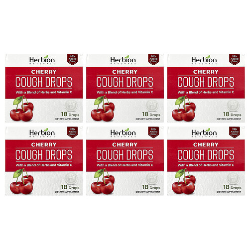 Herbion Naturals Cough Drops, Cherry, 6 Packs, 18 Drops Each