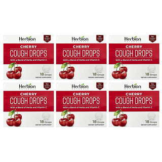 Herbion Naturals, Cough Drops, Cherry, 6 Packs, 18 Drops Each