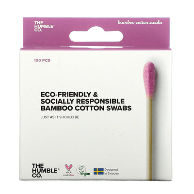 The Humble Co. Bamboo Cotton Swabs, Purple, 100 Swabs