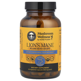 Herb Pharm, Mushroom Wellness™, Zmes levej hrivy s reishi, 90 vegetariánskych kapsúl