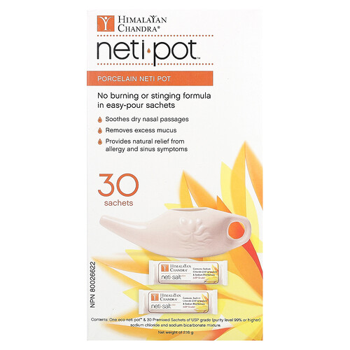 Himalayan Chandra, Porseleinen Neti pot met Neti zoutzakjes, 2.16 g