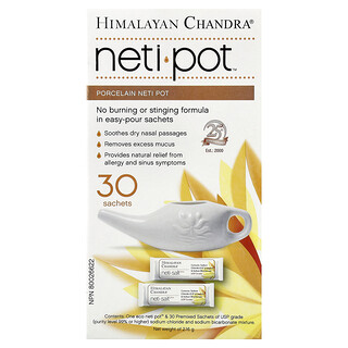 Himalayan Chandra, Neti Pot, de porcelana con bolsitas de sal Neti, 2,16 g