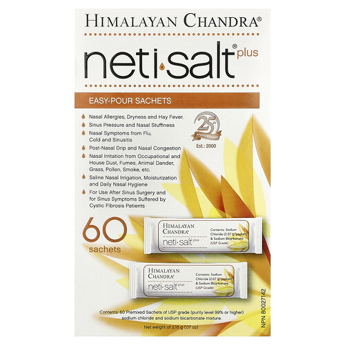 Himalayan Chandra Neti Salt Plus, Easy-Pour Sachets , 60 Sachets, 0.07 oz (2.16 g)