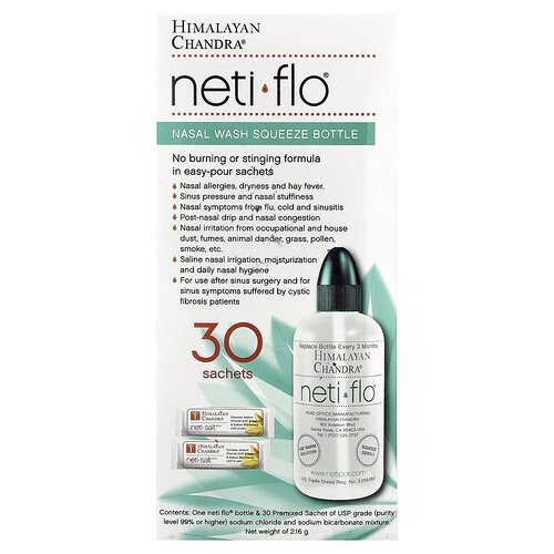 Himalayan Chandra, Nasal Wash Squeeze Bottle mit Neti Salt Saches, 31 Stück Set