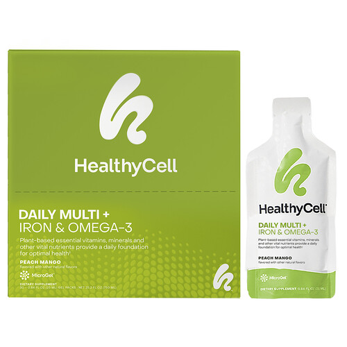 Healthycell Daily Multi + Iron & Omega-3, Peach Mango, 30 Gel Packs, 0.84 fl oz (25 ml) Each