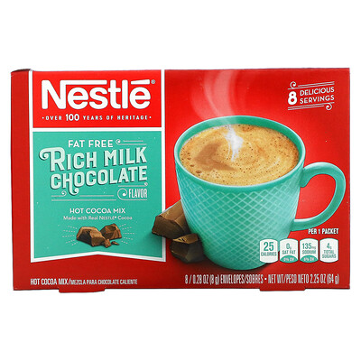 Nestle Hot Cocoa Mix Обезжиренный, насыщенный молочный шоколад, 8 конвертов по 8 г (0,28 унции)