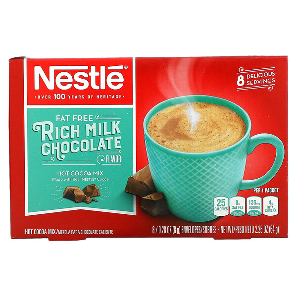 Nestle Hot Cocoa Mix, 脱脂，全脂乳巧克力味，8 袋，每袋 0.28 盎司（8 克）
