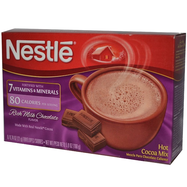 Nestle Hot Cocoa Mix, Богатый молочный шоколад, обогащенный 7 Витаминами и минералами 8 шт, 0.74 унции (21 г) каждый (Discontinued Item) 
