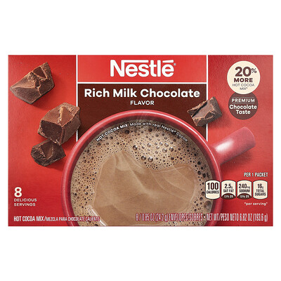 Product Image for Nestle Hot Cocoa Mix, Rich Milk Chocolate, 8 Envelopes, 0.85 oz (24.2 g) Each