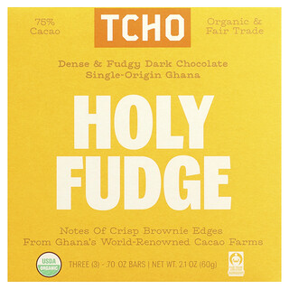 تشو‏, Holy Fudge ، شيكولاتة داكنة ، 75٪ كاكاو ، 3 ألواح ، 0.7 أونصة لكل لوح