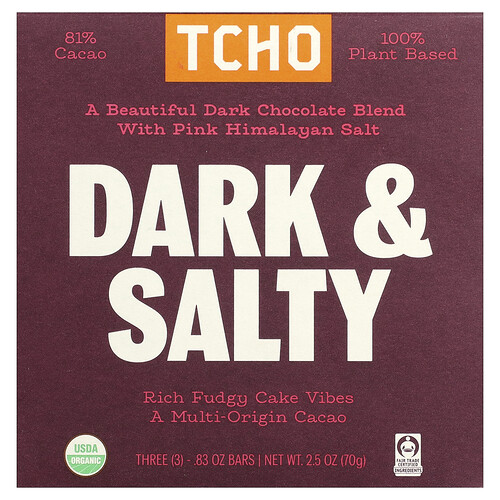 TCHO, Dark & Salty, Dunkle Schokolade mit pinkem Himalayasalz, 81% Kakao, 3 Riegel, je 0,83 oz