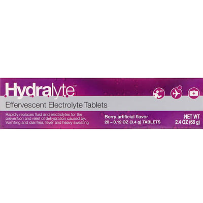 

Hydralyte Шипучий электролит, искусственный ягодный ароматизатор, 20 таблеток, 2,4 унции (68 г)
