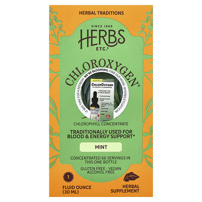 Herbs Etc., ChlorOxygen®, Concentrado de clorofila, Sin alcohol, Menta, 30 ml (1 oz. líq.)