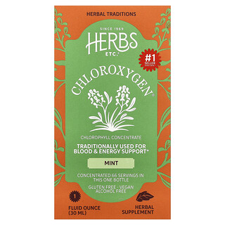 Herbs Etc., ChlorOxygen®, концентрат хлорофилла, без спирта, мята, 30 мл (1 жидк. Унция)