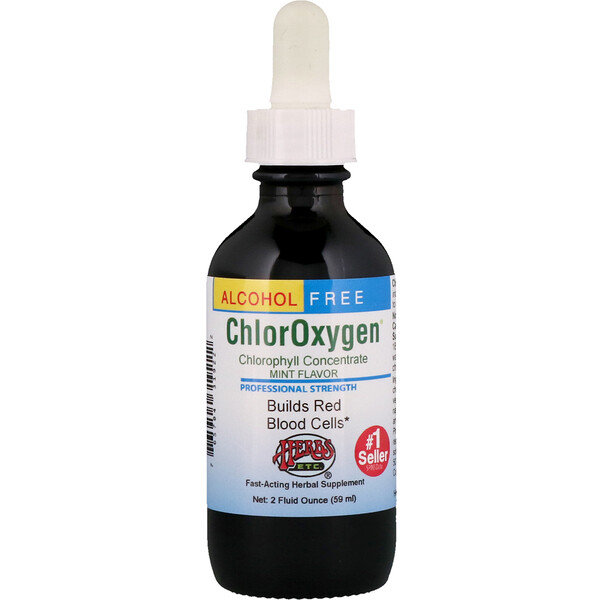 Herbs Etc., ChlorOxygen（クロロオキシジェン）、濃縮クロロフィル、アルコールフリー、ミント味、59ml（2液量オンス）