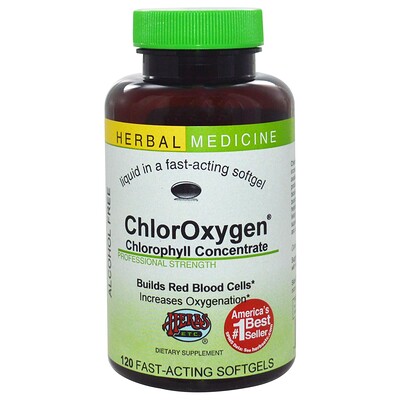 Herbs Etc. ChlorOxygen, концентрат хлорофилла, не содержит спирта, 120 быстродействующих мягких желатиновых капсул