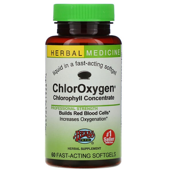 Herbs Etc.‏, كبسولات ChlorOxygen، برُكازة الكلوروفيل لزيادة عملية الأكسجة، 60 كبسولة هلامية سريعة المفعول