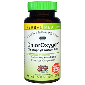 Herbs Etc., ChlorOxygen, Концентрат хлорофилла, 60 быстродействующих желатиновых капсул
