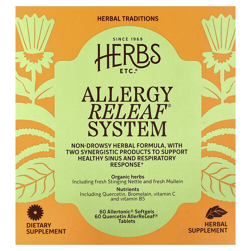 Herbs Etc. Allergy ReLeaf® System, 2 Bottles, 60 Softgels/60 Tablets