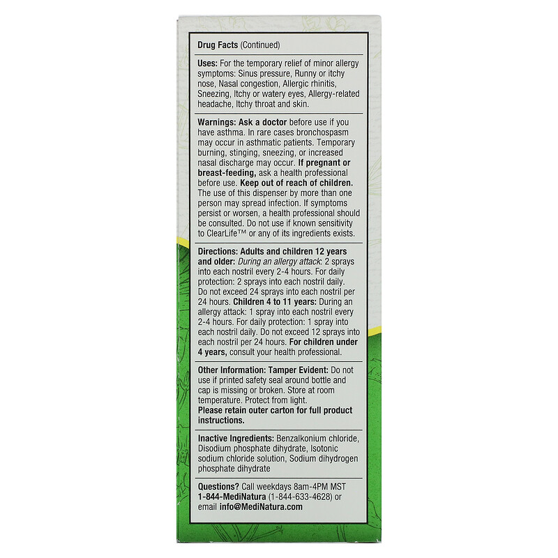 MediNatura, ClearLife, Allergy Nasal Spray, Extra Strength, 0.68 fl oz