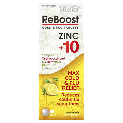 MediNatura TRelief ReBoost Zinc 10 Max Cold  Flu Relief 60 Tablets