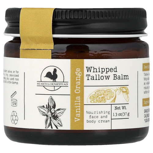 Hearth and Homestead, Whipped Tallow Balm, Whipped Tallow Balm Balsam, Vanille-Orange, 37 g (1,3 oz.)