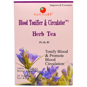 Health King, Травяной чай для тонуса и улучшения циркуляции крови, 20 пакетиков, 34 г 