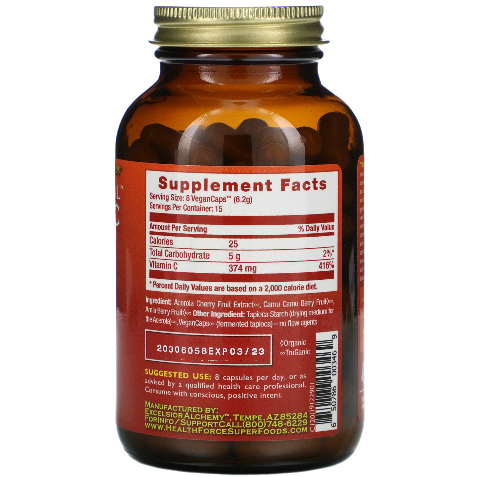 HealthForce Superfoods, Truly Natural Vitamin C, 120 Vegan Caps iHerb