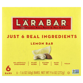 Larabar, Alkuperäinen aito hedelmä- ja pähkinäpatukka™, sitruuna, 6 patukkaa, 45 g/kpl