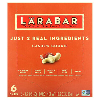 Larabar The Original Real Fruit & Nut Bar, печенье с кешью, 6 батончиков, 48 г (1,7 унции)