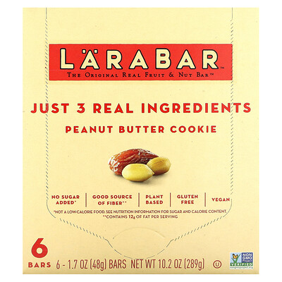 

Larabar The Original Real Fruit & Nut Bar, печенье с арахисовой пастой, 6 батончиков по 48 г (1,7 унции)