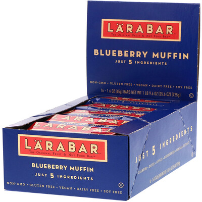 Larabar The Original Fruit & Nut Food Bar, Blueberry Muffin, 16 Bars, 1.6 oz (45 g) Each