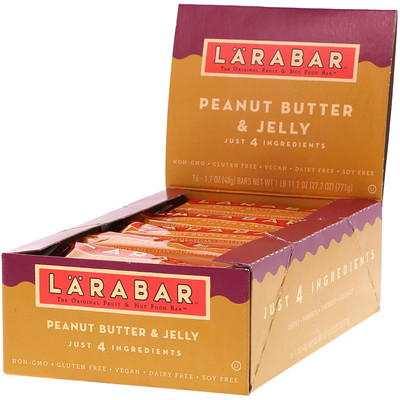 

Larabar The Original Fruit & Nut Food Bar, Peanut Butter & Jelly, 16 Bars, 1.7 oz (48 g) Each
