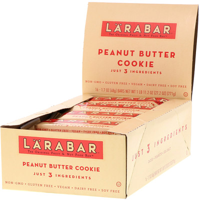 

Larabar The Original Fruit & Nut Food Bar, Peanut Butter Cookie, 16 Bars, 1.7 oz (48 g) Each