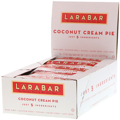 Larabar The Original Fruit & Nut Food Bar, Coconut Cream Pie, 16 Bars, 1.7 oz (48 g) Each