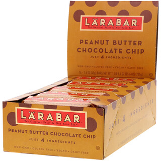 Larabar, The Original Fruit & Nut Food Bar, Beurre de cacahuète et pépites de chocolat, 16 barres, 45 g pièce