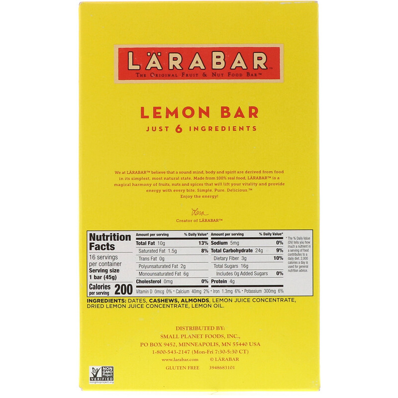Larabar, The Original Fruit & Nut Food Bar, Lemon Bar, 16 Bars, 1.6 oz