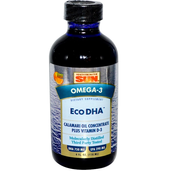 Health From The Sun, Eco DHA, Calamari Oil Concentrate Plus Vitamin D-3, Orange Flavor, 4 fl oz (118 ml) (Discontinued Item) 