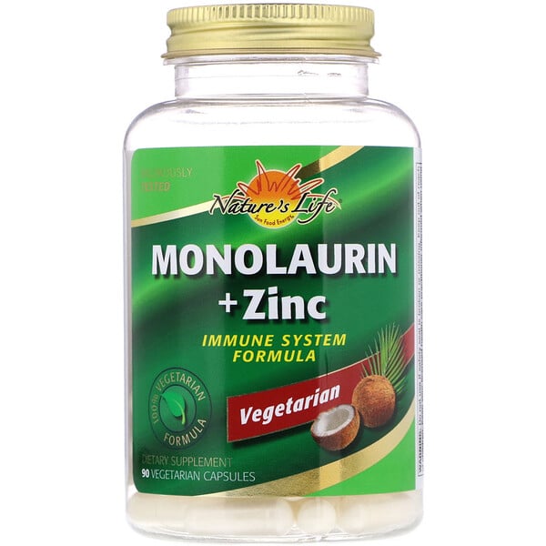 Nature's Life, Monolaurina + Zinc, 90 cápsulas vegetarianas