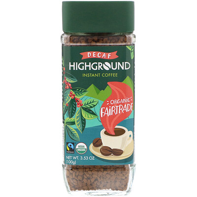 Highground Coffee Органический растворимый кофе, средний, без кофеина, 100 г  - купить со скидкой