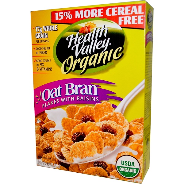 Health Valley, Organic Oat Bran Flakes with Raisins, 13.8 oz (391 g) (Discontinued Item) 